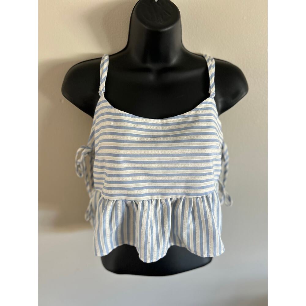 RSQ Blue White Stripe Tie Side Crop Top Small